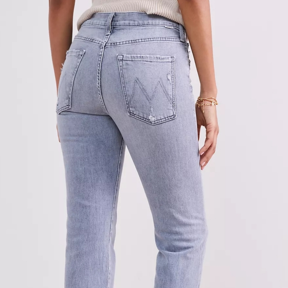 Mother The Scrapper High-Rise Straight Grey Jeans Size 31 NWT